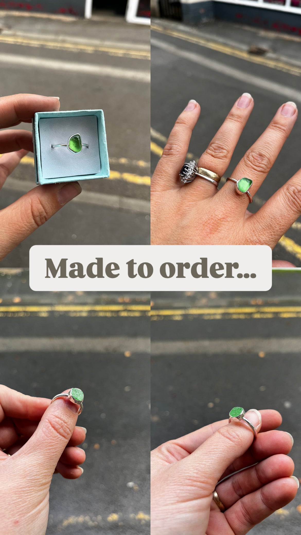 Whitby Sea Glass silver adjustable ring (small green) *made to order