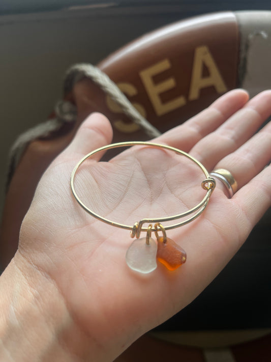 Whitby Sea Glass charms on Gold-Plated Bangle (mix)