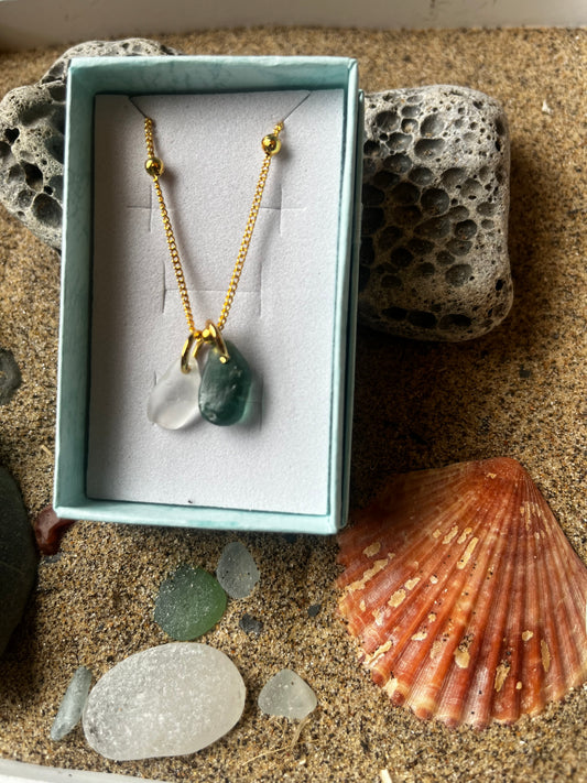 Whitby Sea Glass charms on Gold-Plated Necklace (Mix)