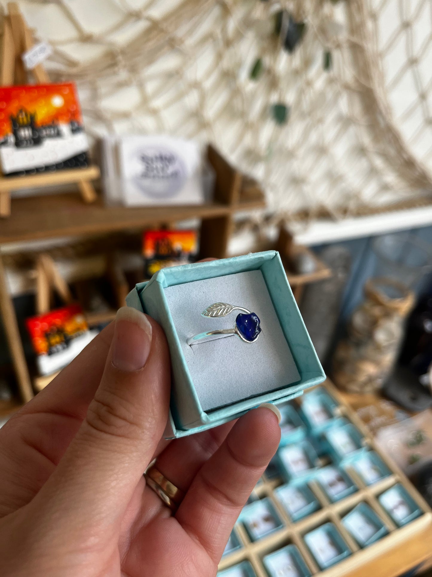 Whitby Sea Glass Silver Adjustable Ring (Rare Blue)