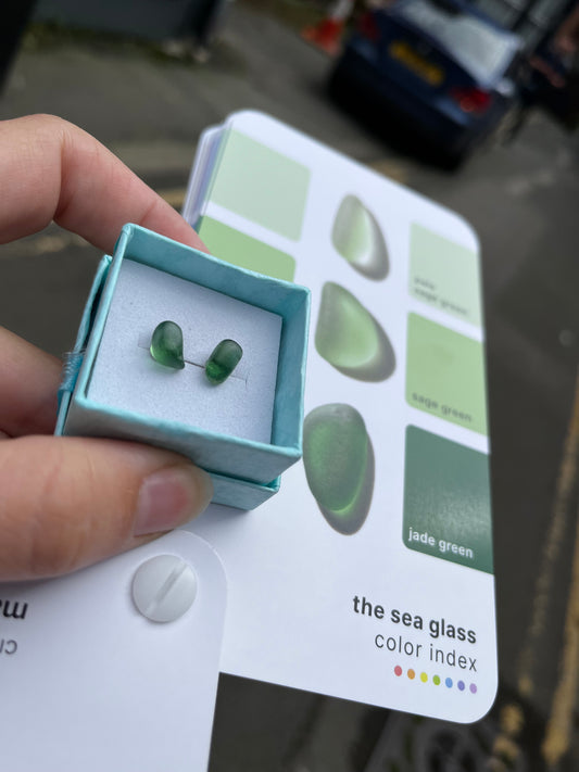 Whitby Sea Glass Studs on Silver (Jade Green)