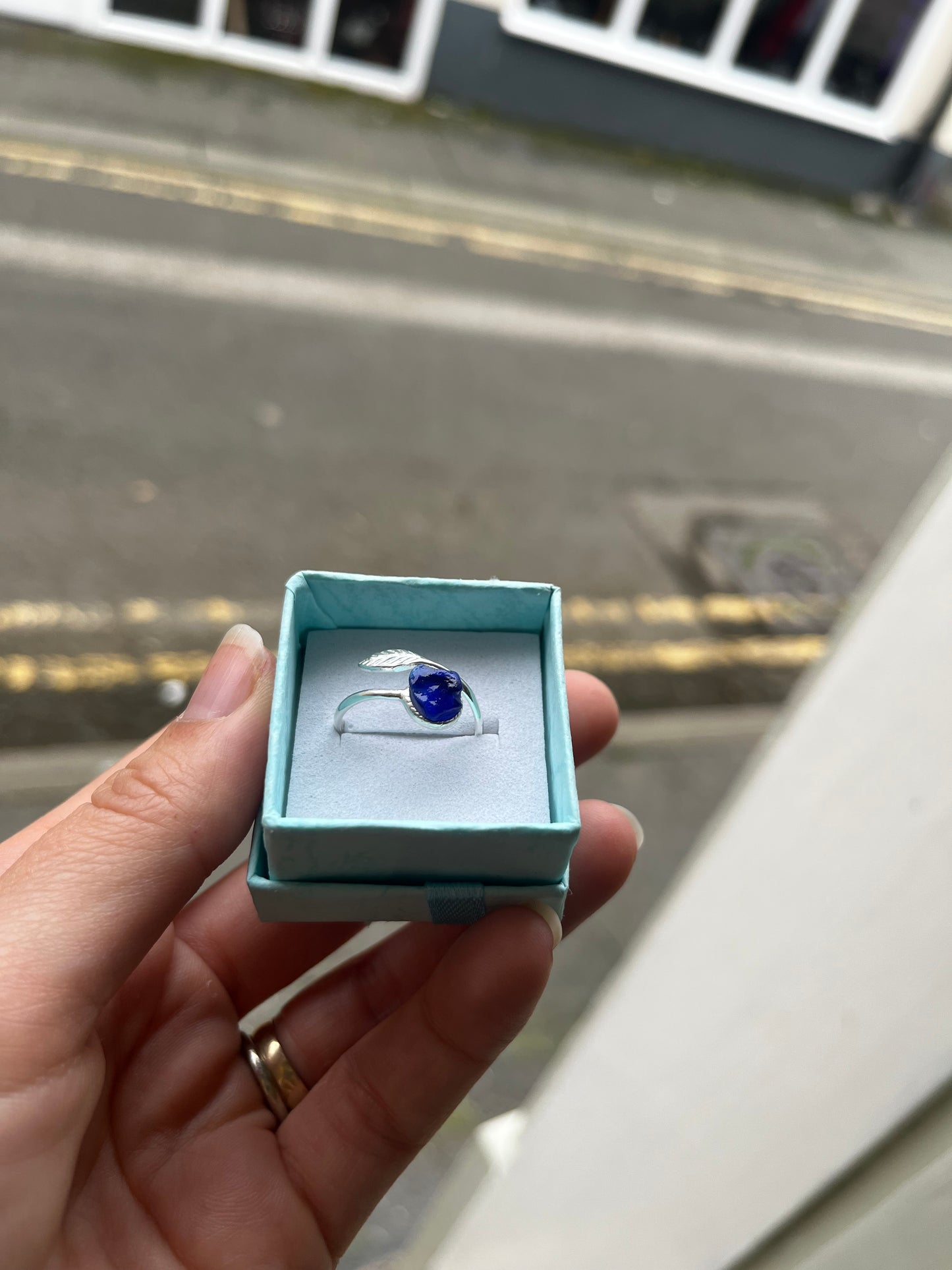 Whitby Sea Glass Silver Adjustable Ring (Rare Blue)