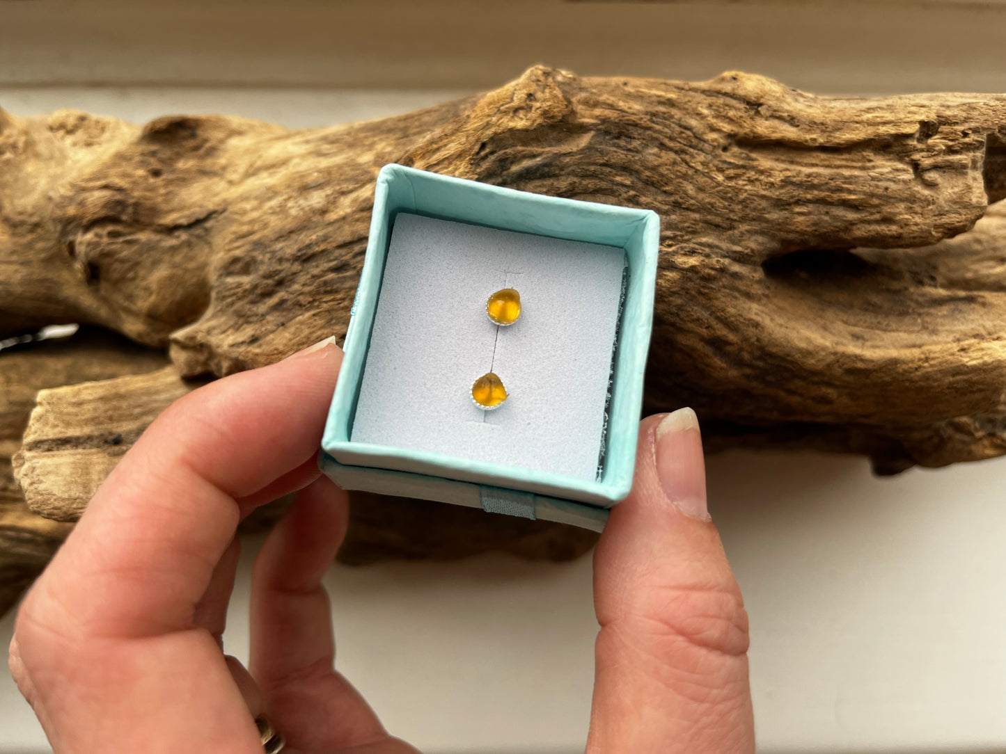 Whitby Sea Glass Silver Studs (Yellow)