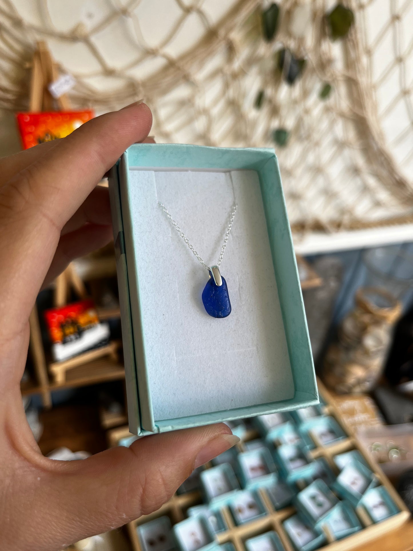 Whitby Sea Glass Pendant on Silver (Rare Poison Blue)