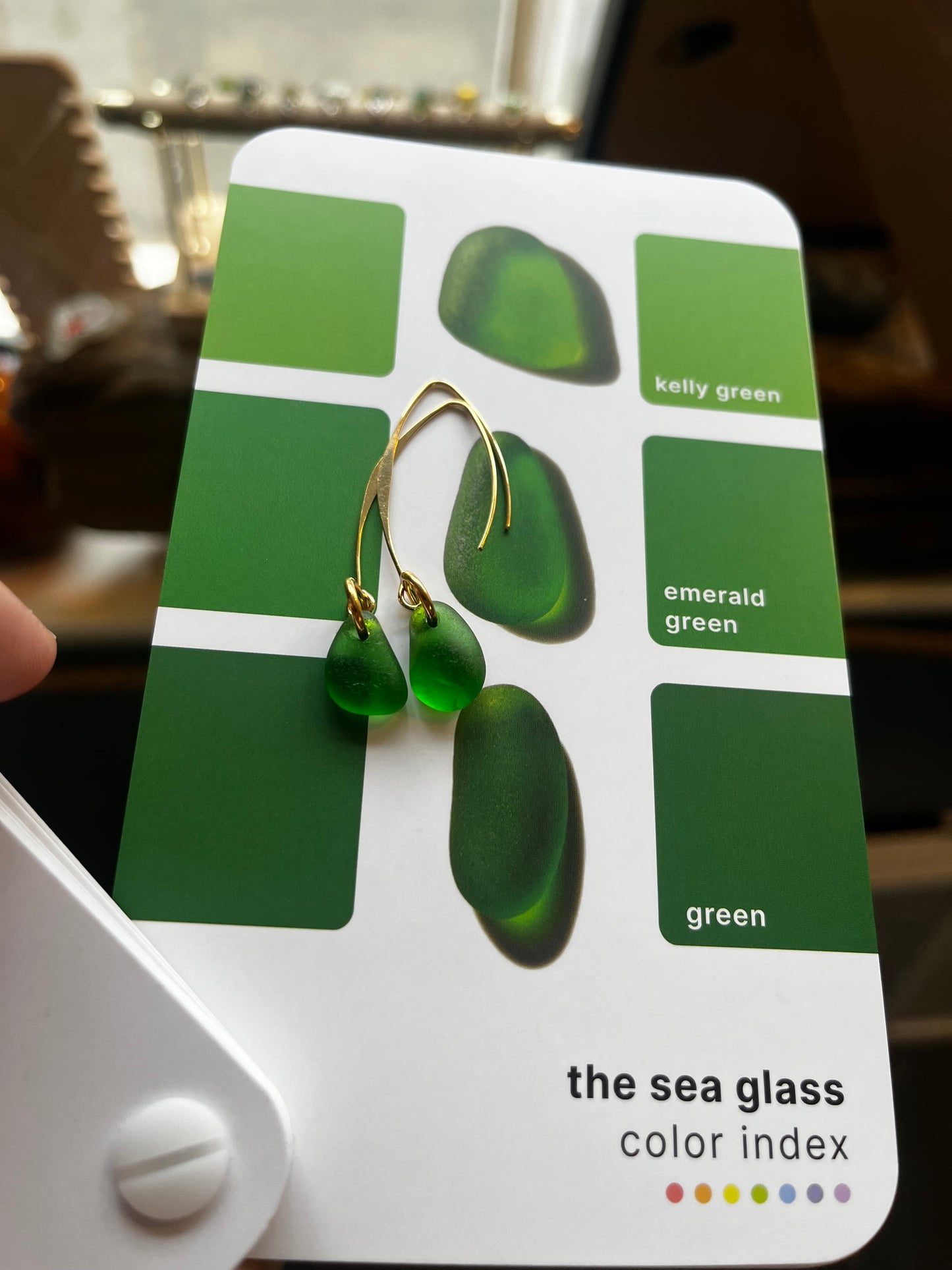 Whitby Sea Glass Gold-Plated Drops (Green)