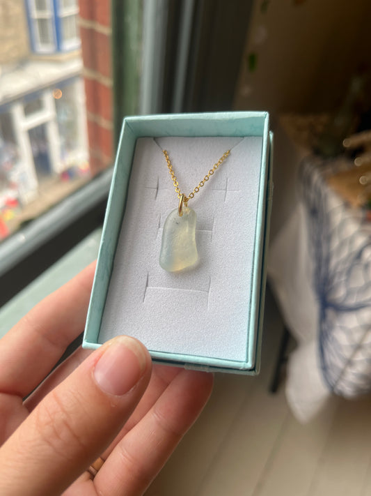 Whitby Sea Glass Pendant on Gold Plated Chain (Opalescent)