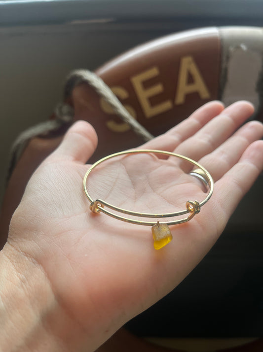 Whitby Sea Glass charm on Gold-Plated Bangle (yellow)