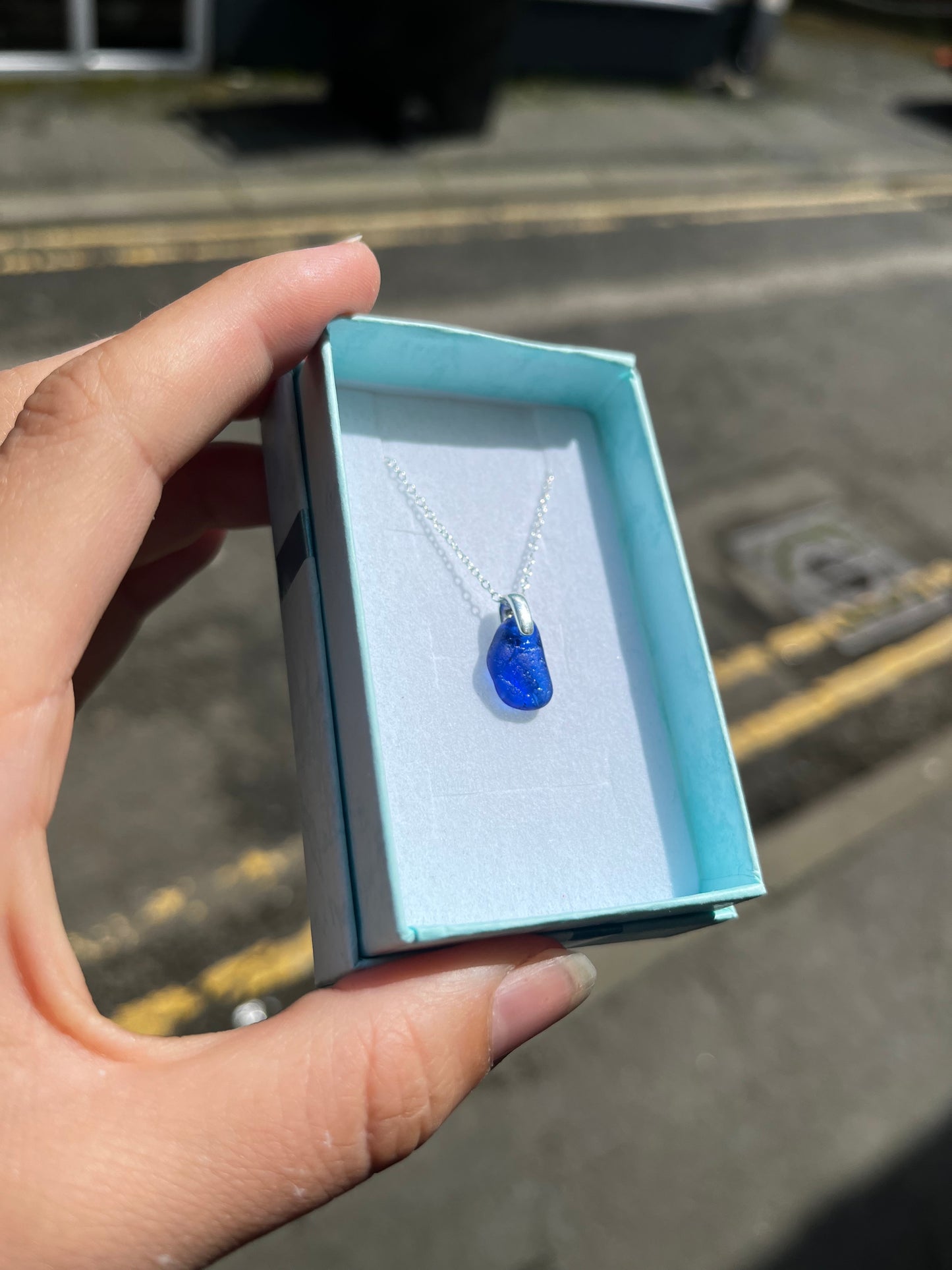 Whitby Sea Glass Pendant on Silver (Rare Poison Blue)