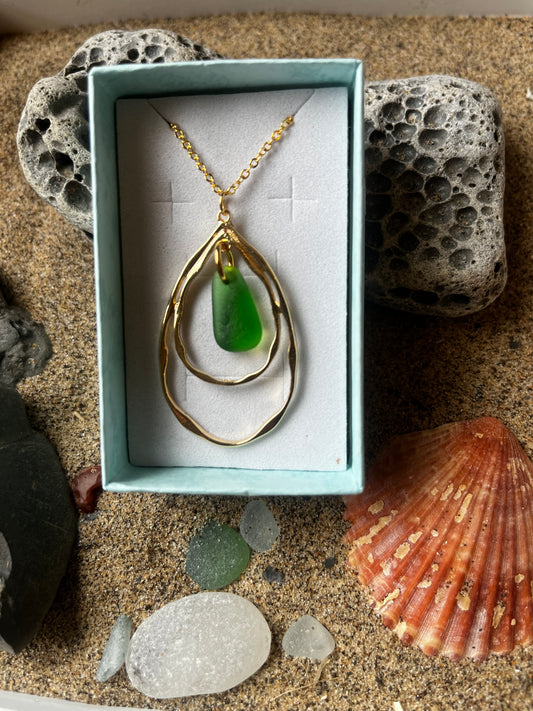 Whitby Sea Glass Gold-Plated Pendant (Green)