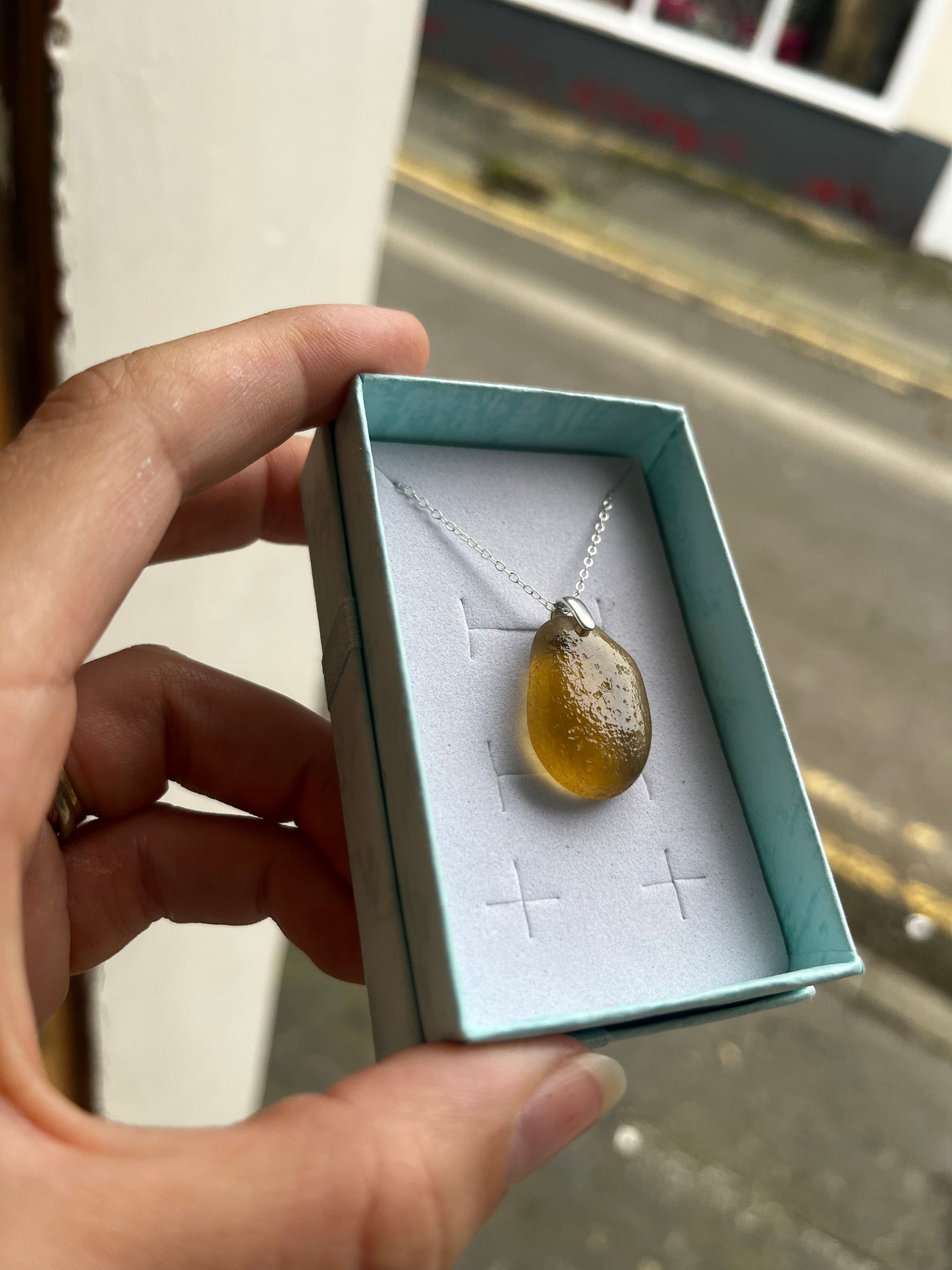 Whitby Sea Glass Pendant on Silver Chain (Honey Yellow)