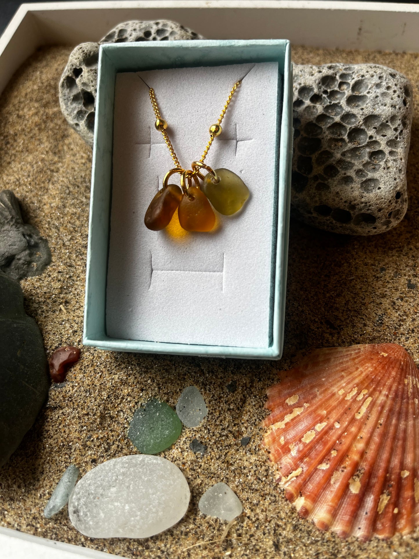 Whitby Sea Glass charms on Gold-Plated (Mix)