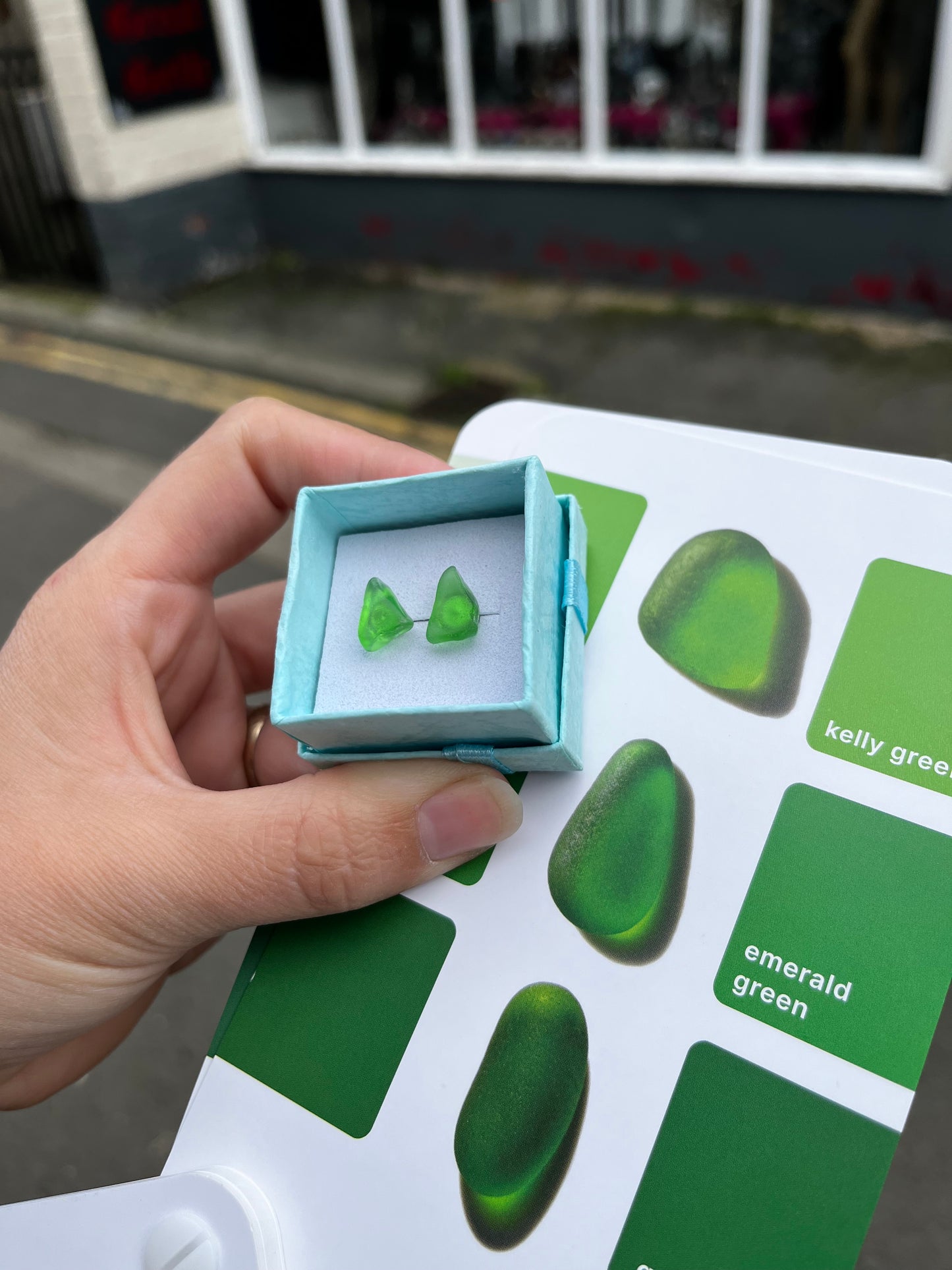 Whitby Sea Glass Studs on Silver (Kelly Green)