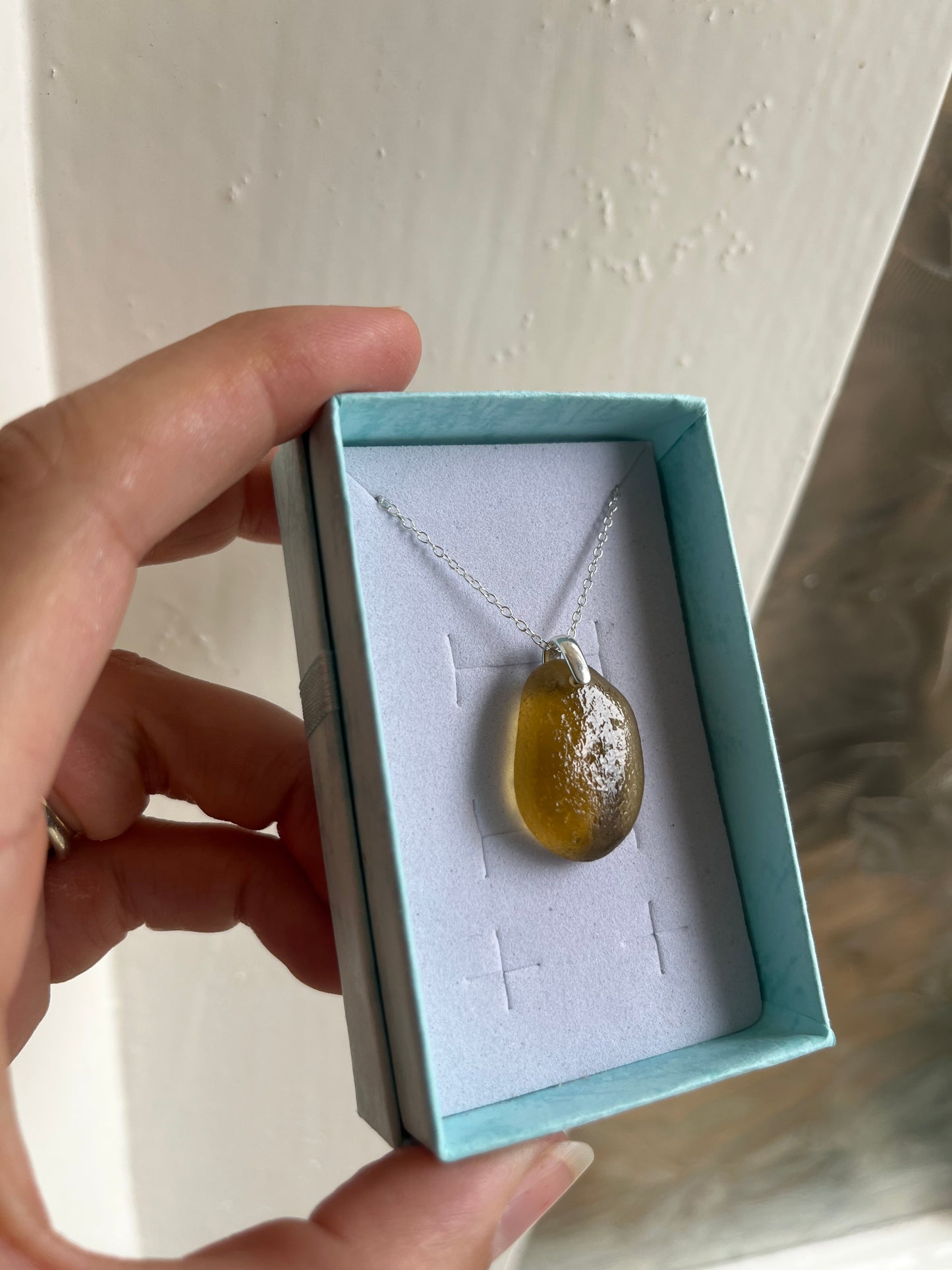 Whitby Sea Glass Pendant on Silver Chain (Honey Yellow)