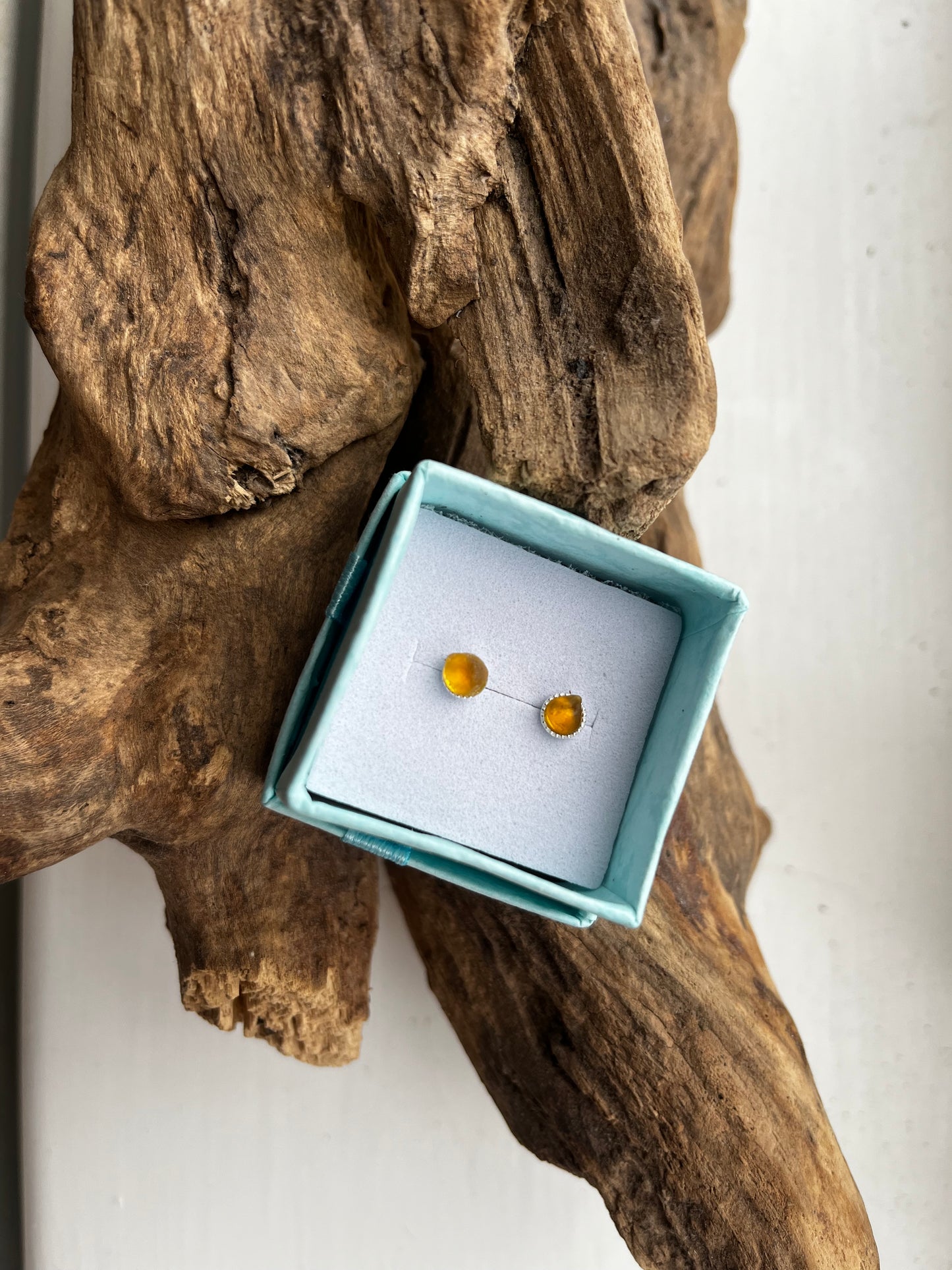 Whitby Sea Glass Silver Studs (Yellow)