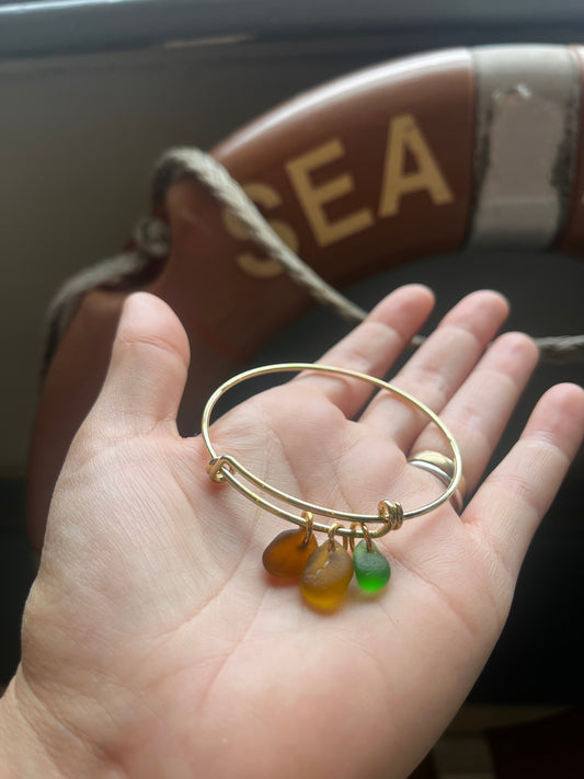 Whitby Sea Glass charms on Gold-Plated Bangle (mix)