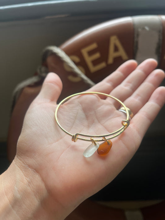 Whitby Sea Glass charms on Gold-Plated Bangle (mix)