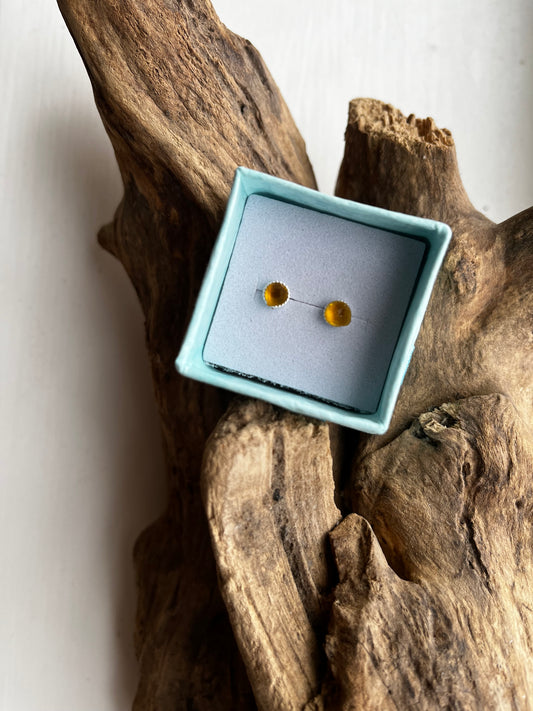 Whitby Sea Glass Silver Studs (Yellow)